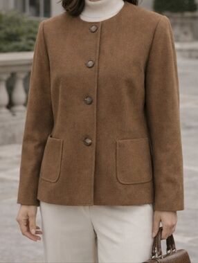 Talbots 100% Camel Hair Jacket Petite 8 Italian Fabric Brown Quiet Luxury